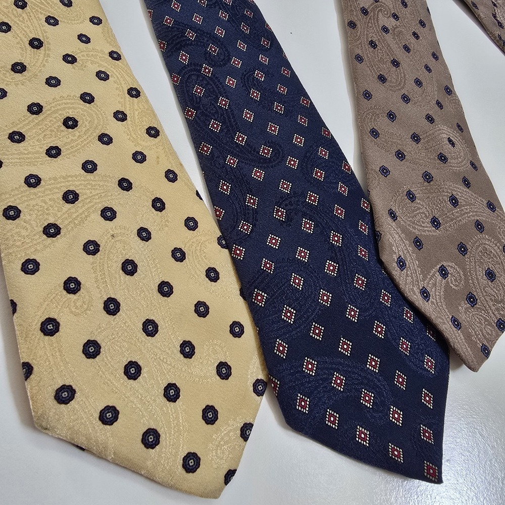 Pierre Balmain Paris Lot of 3 Silk Ties Made in Italy Navy Yellow Taupe Paisley
